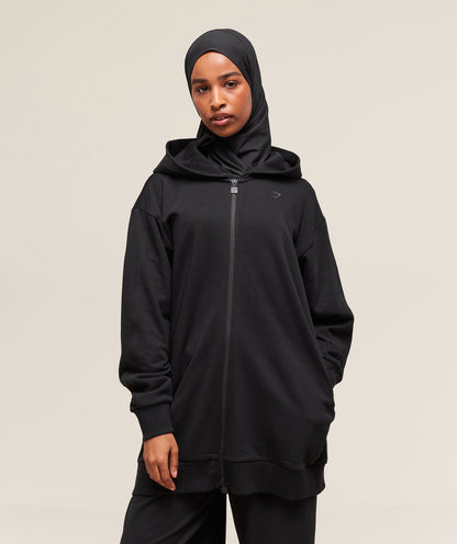 Covered Longline Zip Up Hoodie - US 9256