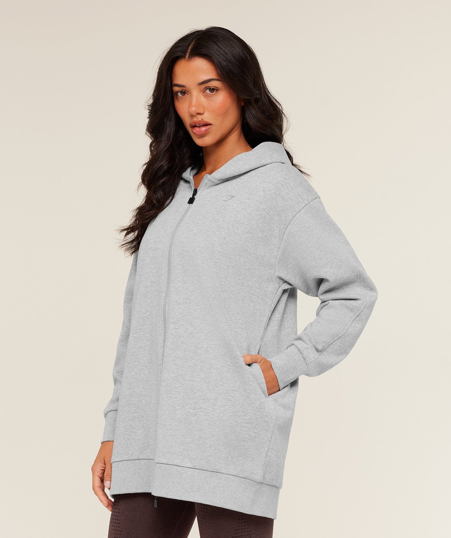 Covered Longline Zip Up Hoodie - US 6977