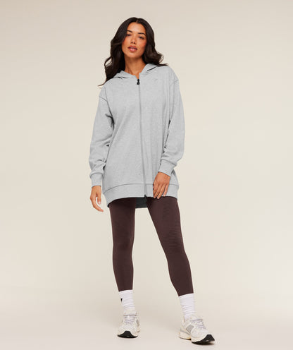Covered Longline Zip Up Hoodie - US 6977